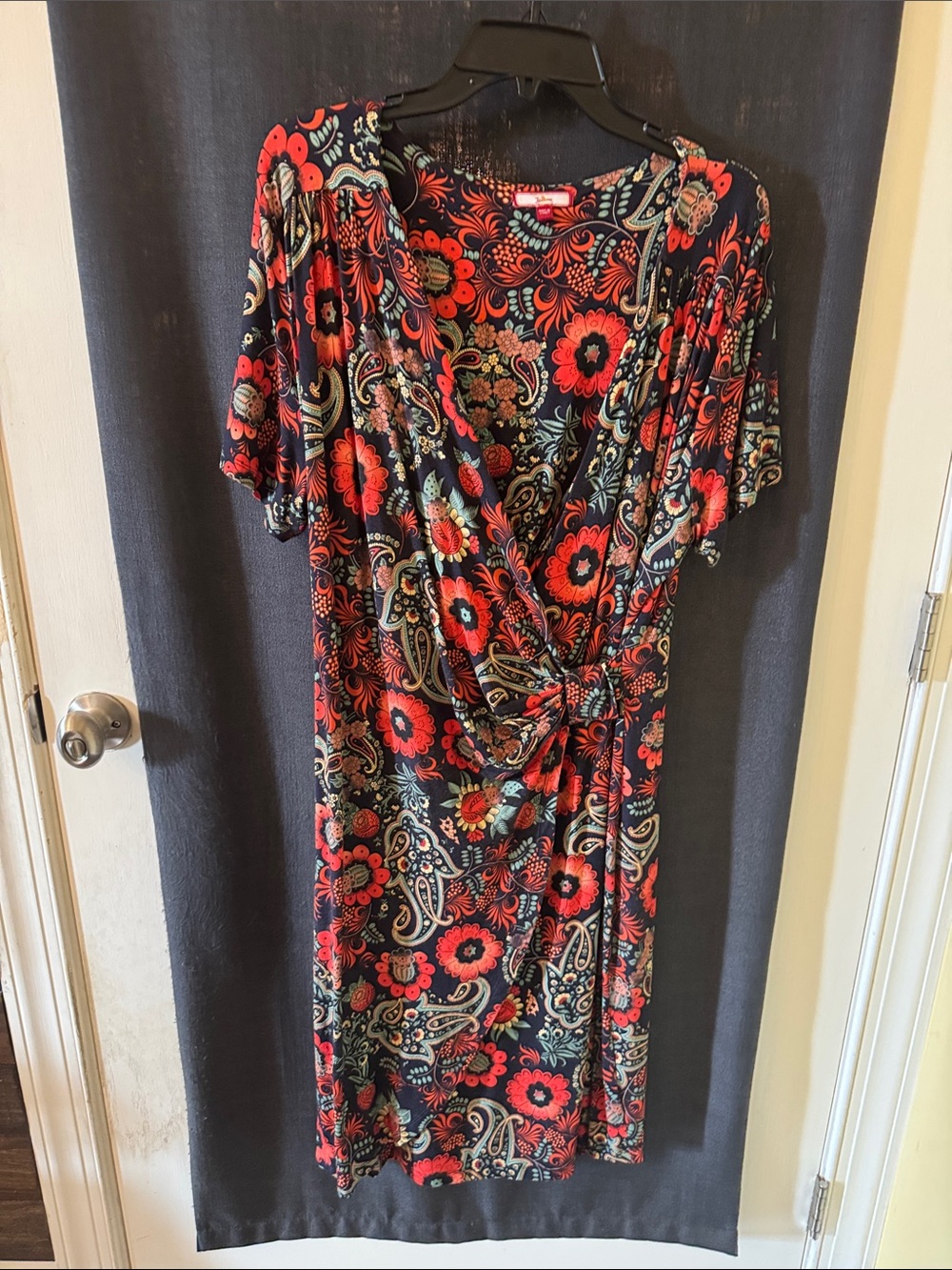 Joe Browns Black Midi Dress with Red Floral Paisley Print